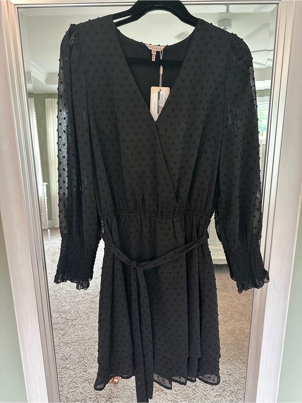 Esqualo Black Swiss Dot Long Sleeve Wrap Dress